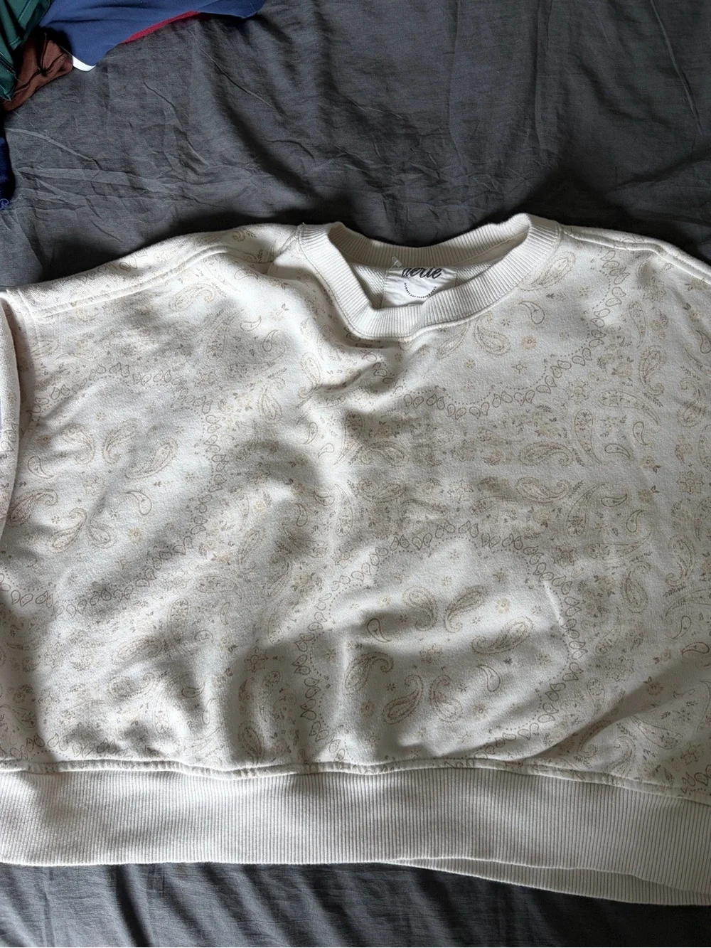 Aerie take it easy crew neck cropped sweatshirt paisley size medium soft muslin - Picture 5 of 7